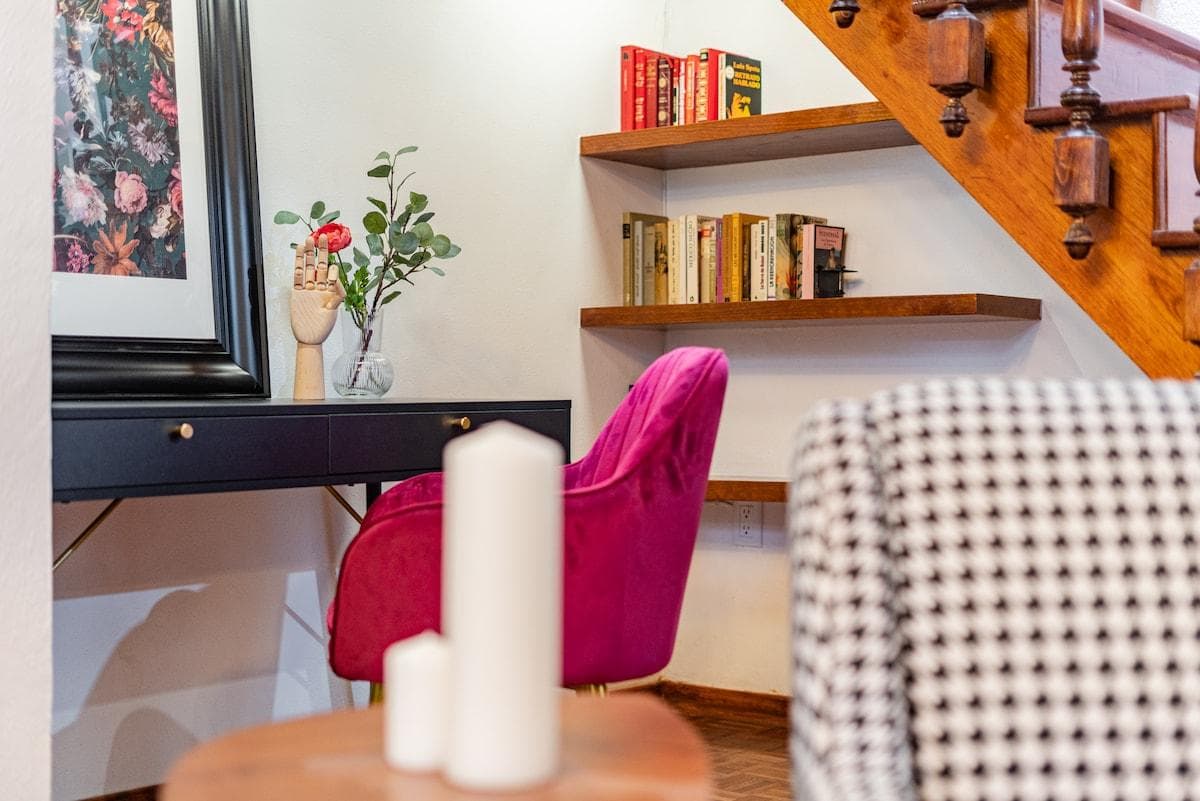 Living room and work area