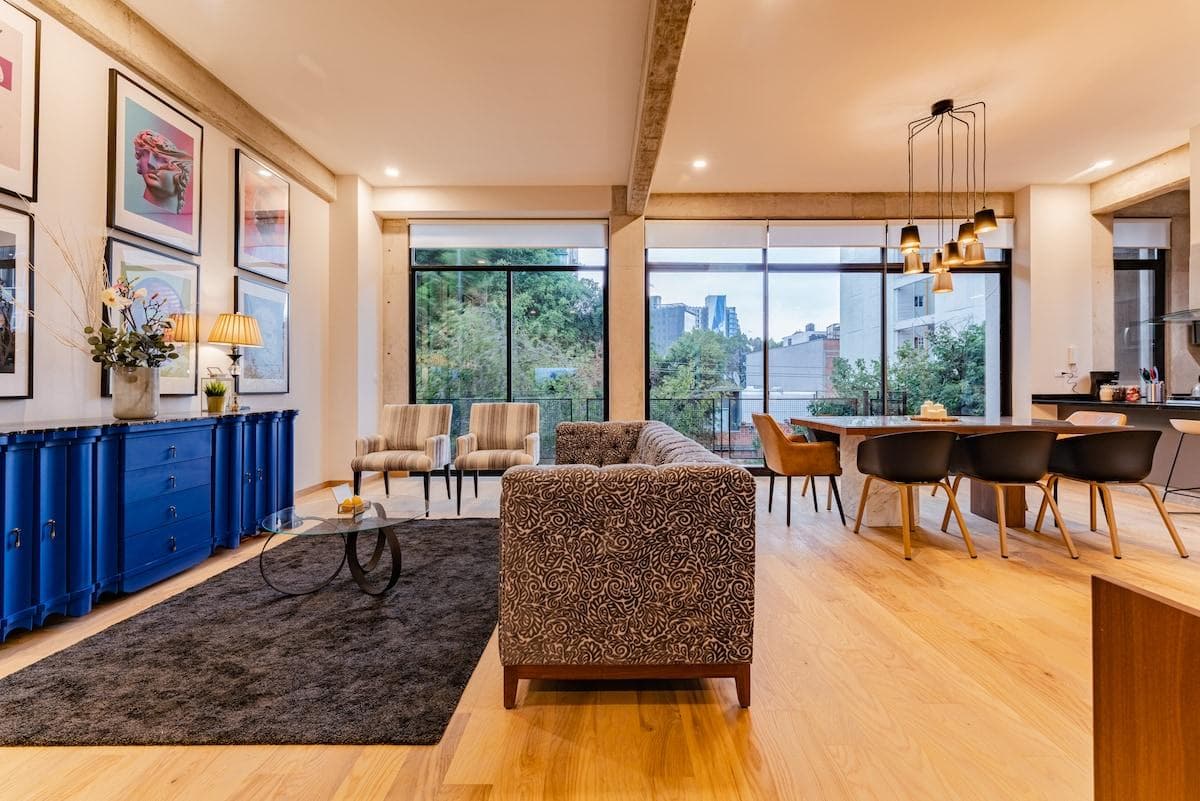 Gorgeous views and natural light make this living and dining area shine.