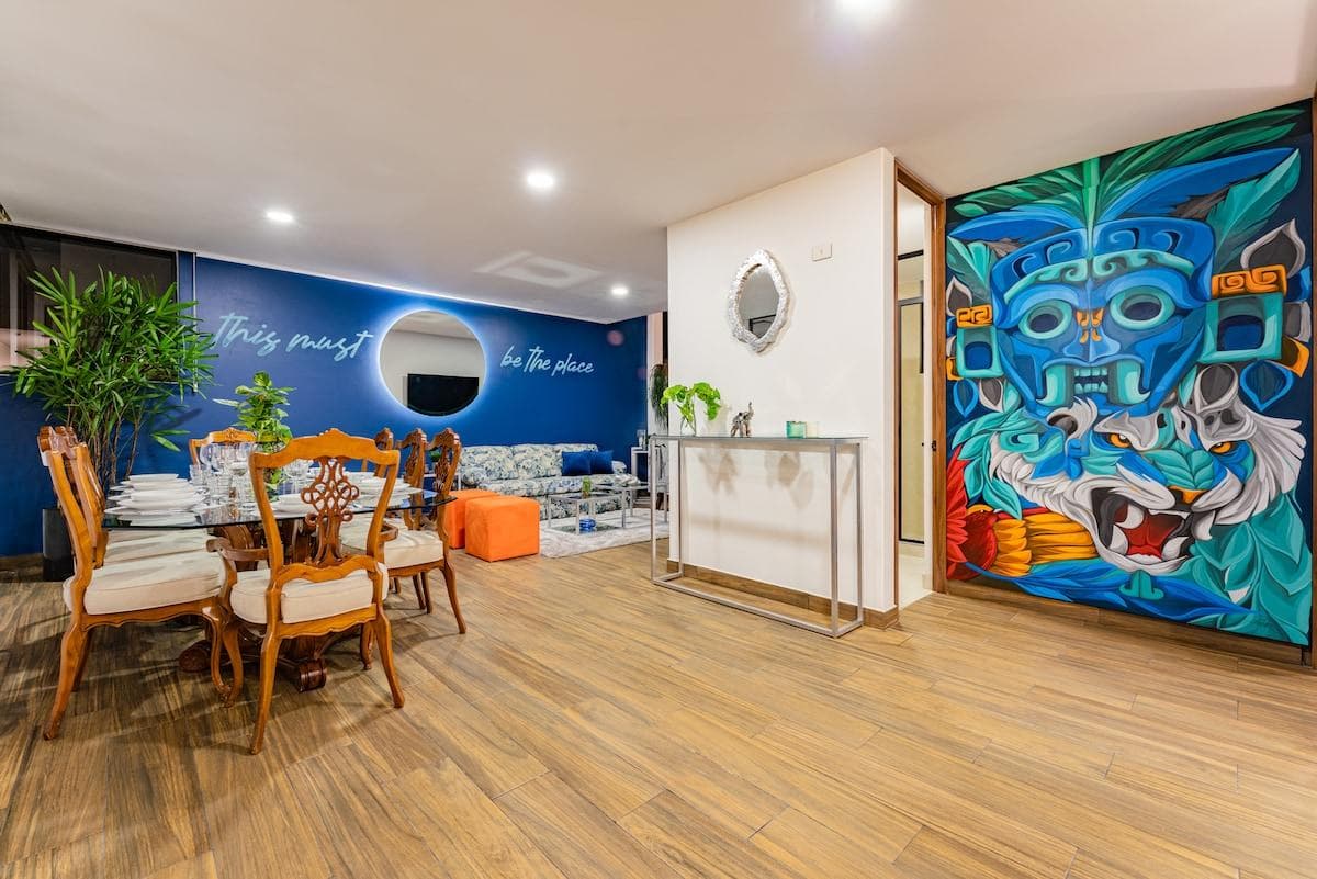 Dining room and living room.