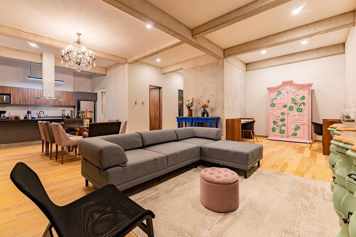 Spacious lounge area with a seamless connection to the dining space.