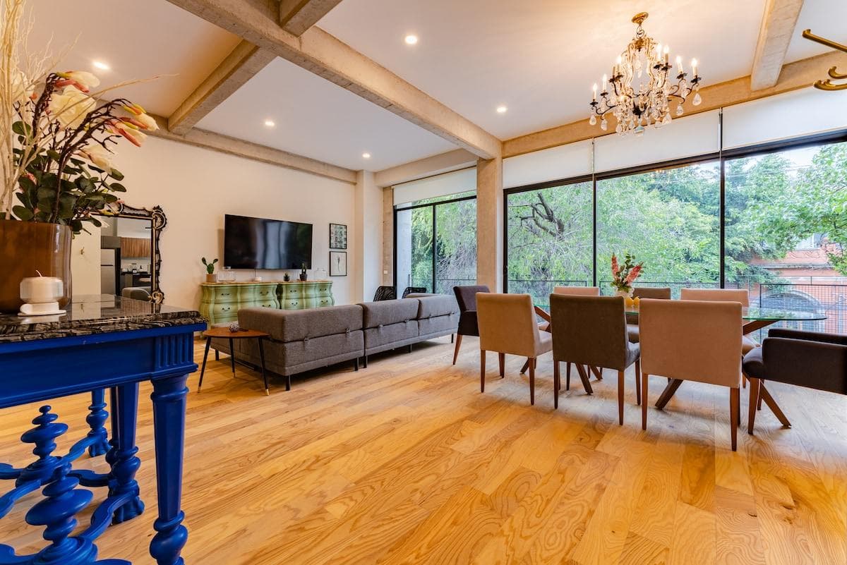 Spacious open-plan living area, designed for comfort and entertaining guests.